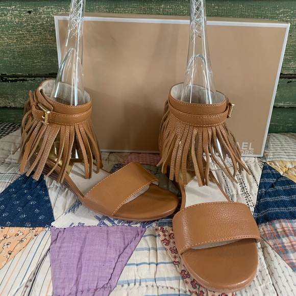 Michael Kors Shoes - Michael Kors Leather Fringe Wedge Sandals.